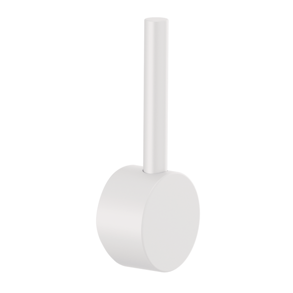White metal lever handle kit with cylindrical grip and rounded base for pull-down faucet.
