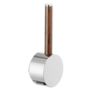 Brizo Odin pull-down faucet wood lever handle kit with chrome base and walnut wood handle.