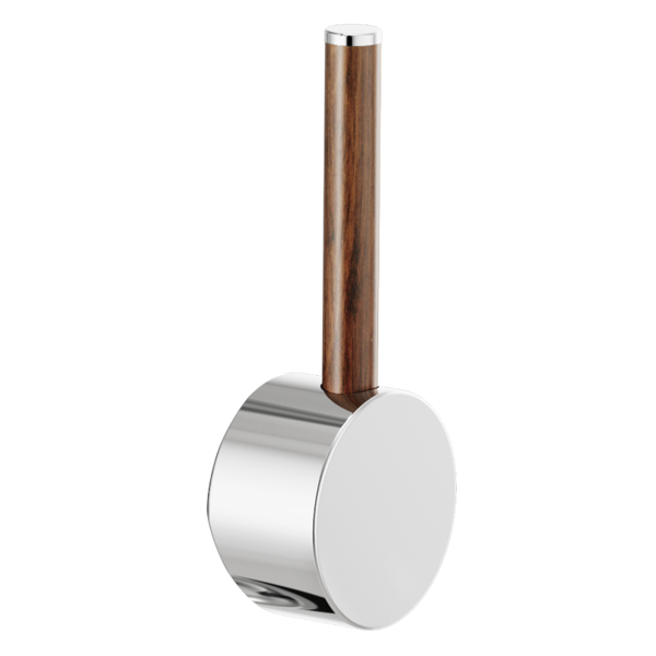 Brizo Odin pull-down faucet wood lever handle kit with chrome base and walnut wood handle.