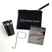 Black perforated basket, white removal tool, black carrying pouch with handle, and Care & Maintenance user guide included in 