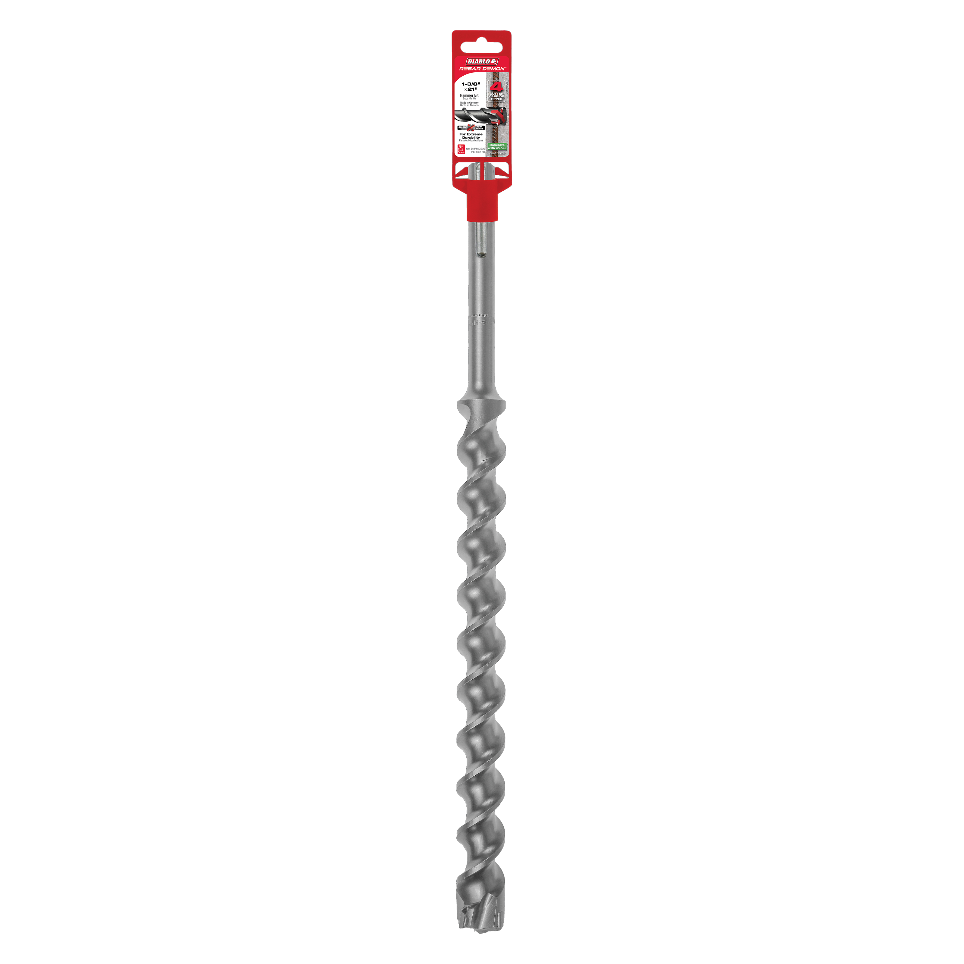 Diablo DMAMX1330 1-3/8 in. x 16 in. x 21 in. Rebar Demon SDS-Max 4-Cutter Carbide-Tipped Hammer Drill Bit - 10 Pack