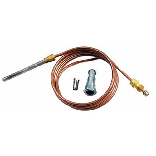 Copper thermocouple wire with brass fittings, probe tip, and metal connectors on white background.