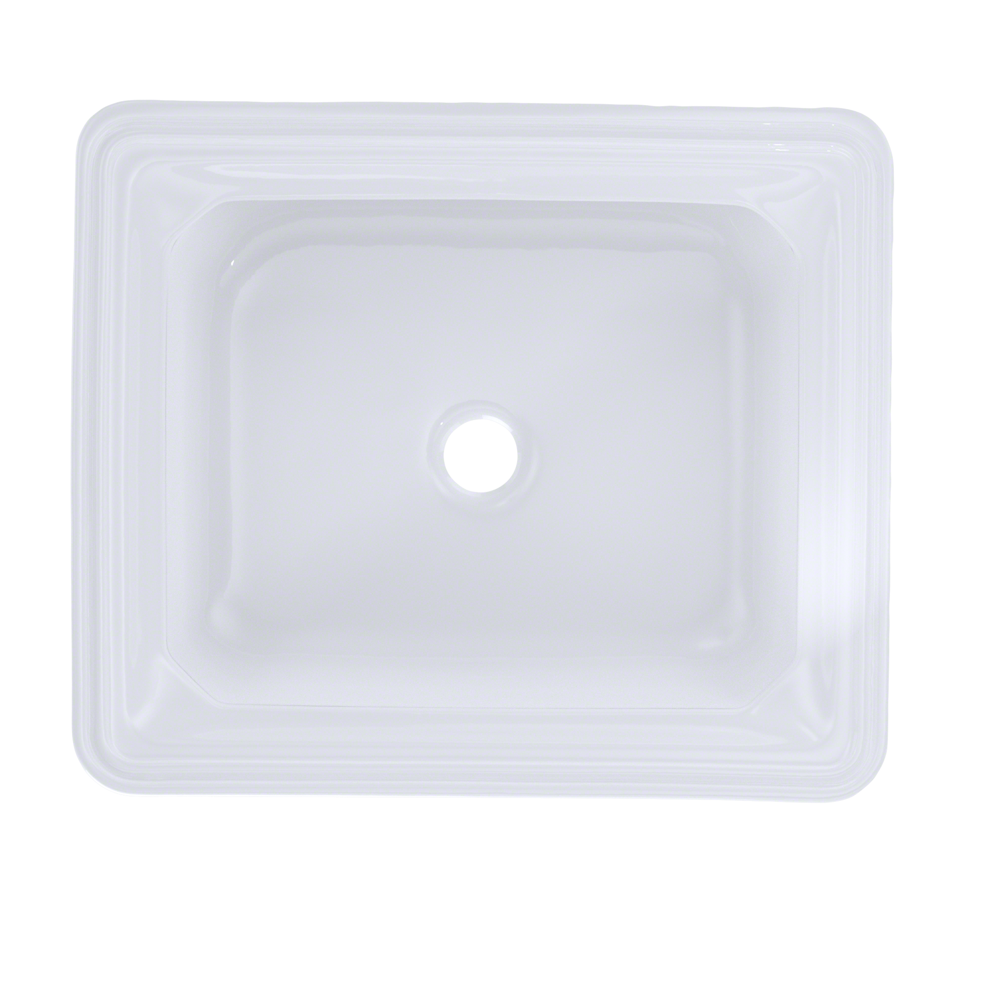 Cotton white rectangular undermount bathroom sink with rounded corners and single faucet hole.