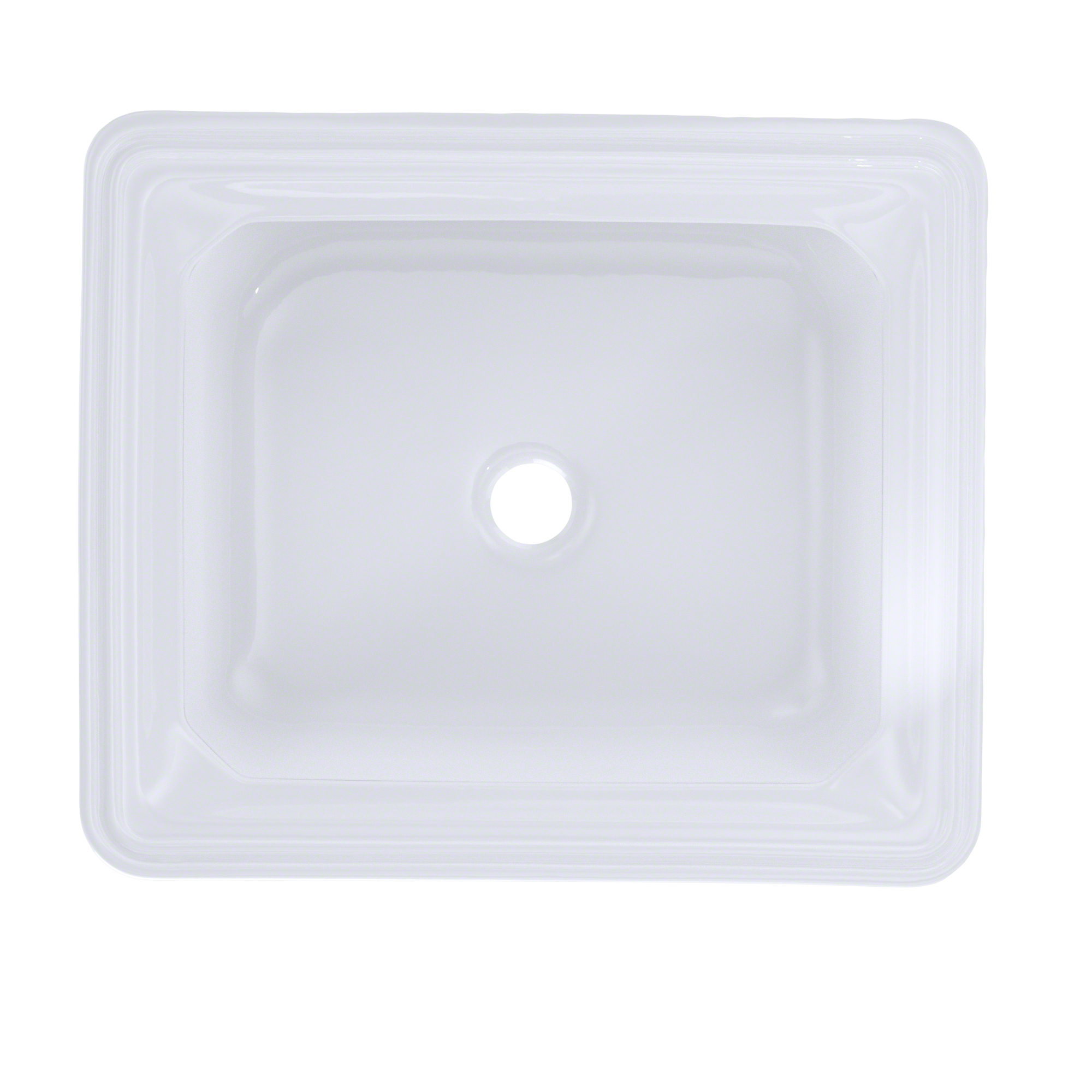 Cotton white rectangular undermount bathroom sink with rounded corners and single faucet hole.