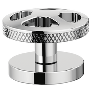 Chrome wheel handle kit with textured grip ring and cylindrical mounting base for lavatory faucet.