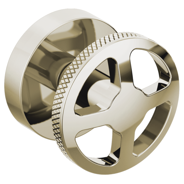 Brizo Litze wheel handle kit in polished nickel with textured grip band and mounting collar.
