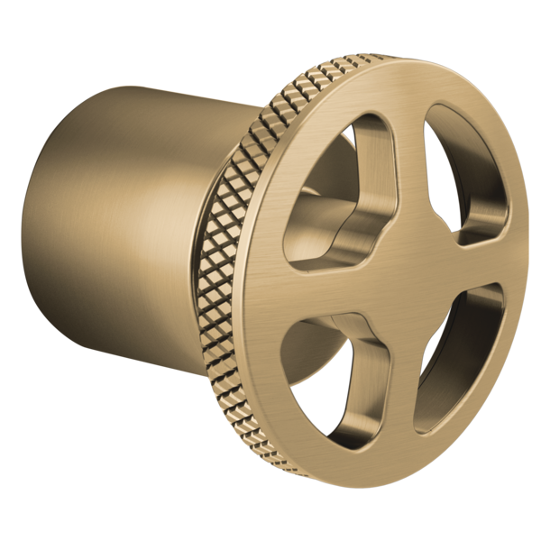 Champagne bronze diverter trim wheel handle with textured grip ring and cylindrical mounting base.