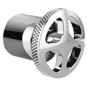 Chrome diverter trim wheel handle kit with textured grip ring and cylindrical mounting base.