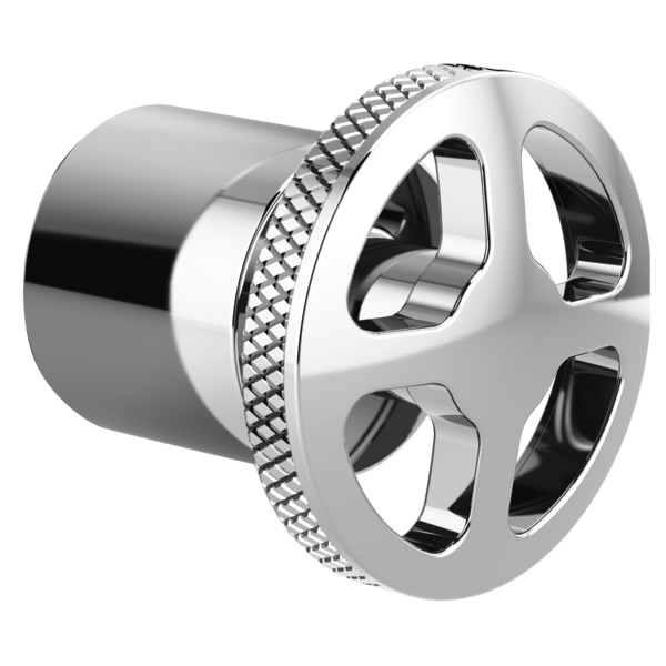 Chrome diverter trim wheel handle kit with textured grip ring and cylindrical mounting base.