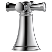 Chrome lavatory faucet handle kit with cross handles and tapered bell-shaped base.