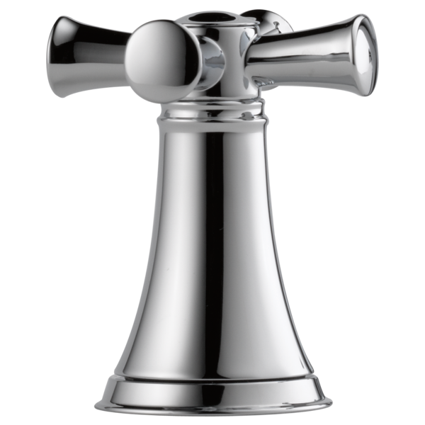 Chrome lavatory faucet handle kit with cross handles and tapered bell-shaped base.