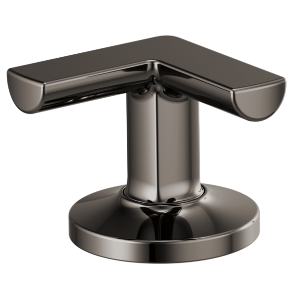 Polished chrome widespread lavatory faucet handle kit with cross-style handles and round base.
