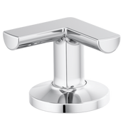 Chrome bathroom faucet handle kit with two cross-style handles mounted on cylindrical body and round base.