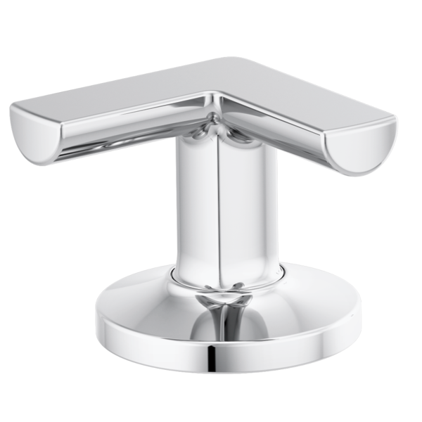 Chrome bathroom faucet handle kit with two cross-style handles mounted on cylindrical body and round base.