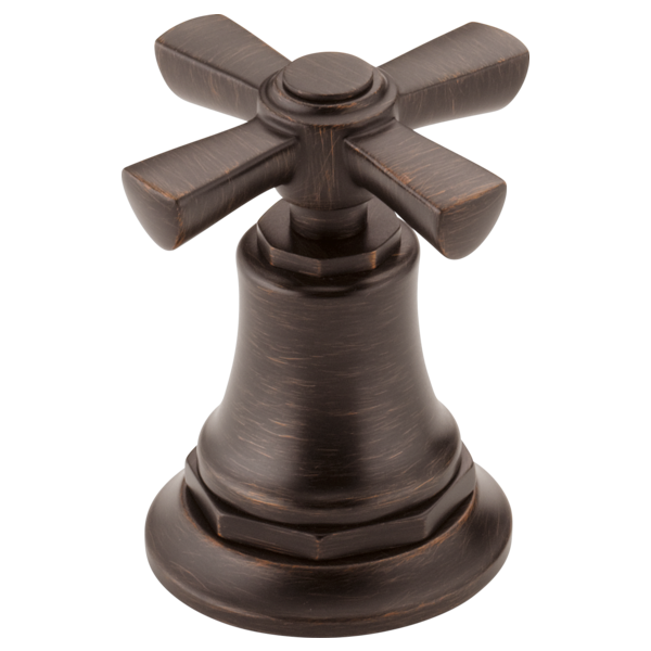 Bronze cross handle with bell-shaped base and four rectangular lever arms for faucet control.