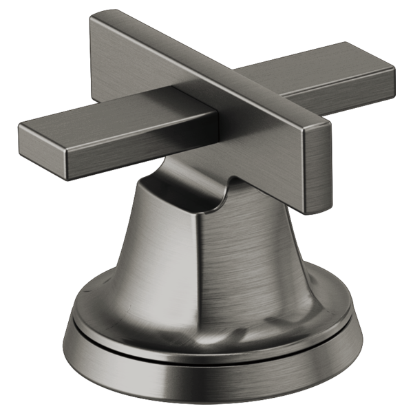 Brushed stainless steel faucet handle kit with dual cross handles and bell-shaped base.
