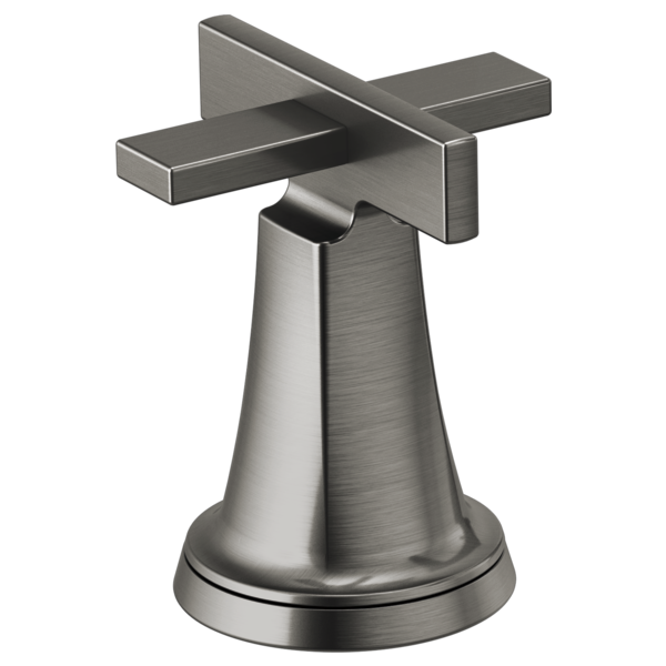 Brushed nickel lavatory faucet handle kit with high cross handles and conical base.