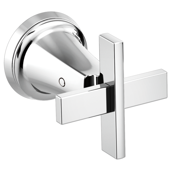 Chrome wall-mounted lavatory faucet with cross handles and round escutcheon plate.