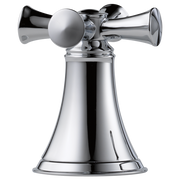 Pair of polished chrome cross handles with spherical knobs mounted on conical base for roman tub faucet.