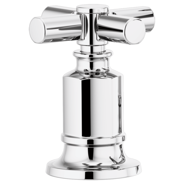 Chrome roman tub faucet with two cylindrical cross handles mounted on a pedestal base.