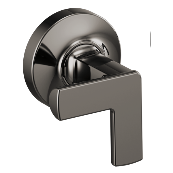 Brushed black wall-mounted tub filler handle with square lever design and circular trim plate.
