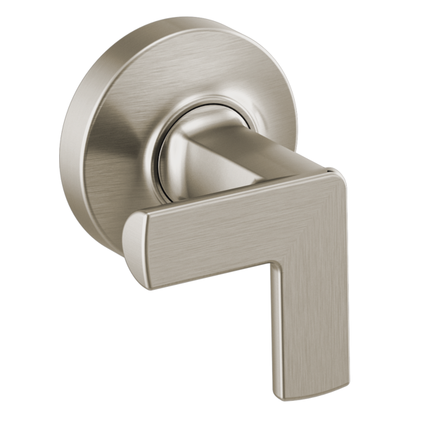 Brushed nickel wall-mount tub filler handle with square cross-shaped lever design.