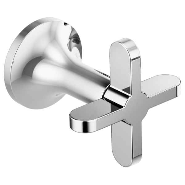 Polished chrome wall-mounted tub filler with curved spout and cross handles.