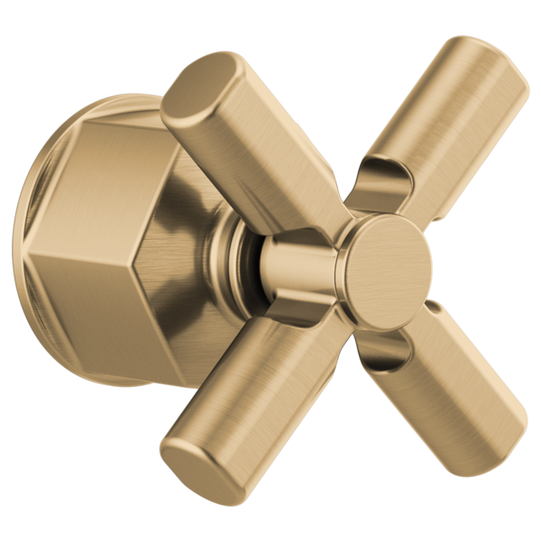 Champagne bronze cross handle with cylindrical arms and round center hub for tub filler valve.