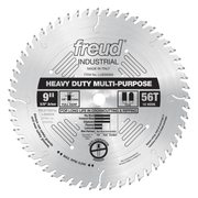 9-inch circular saw blade with 56 teeth, 5/8" arbor, silver steel construction with Freud branding and specification labels.