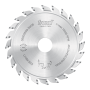 Freud 120mm split scoring saw blade with multiple carbide teeth arranged around silver circular disc.