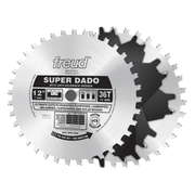 Freud SD512 12-inch super dado saw blade set with 36 teeth and anti-kickback design for woodworking.
