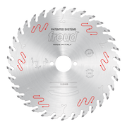 Freud LU2A08 200mm carbide-tipped circular saw blade with alternating tooth design and center arbor hole.