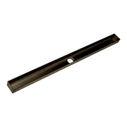 Oil rubbed bronze linear drain channel with rectangular trough design and center opening.