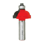 Red and silver router bit with rounded cove profile and metal shank, labeled Freud 38-282.