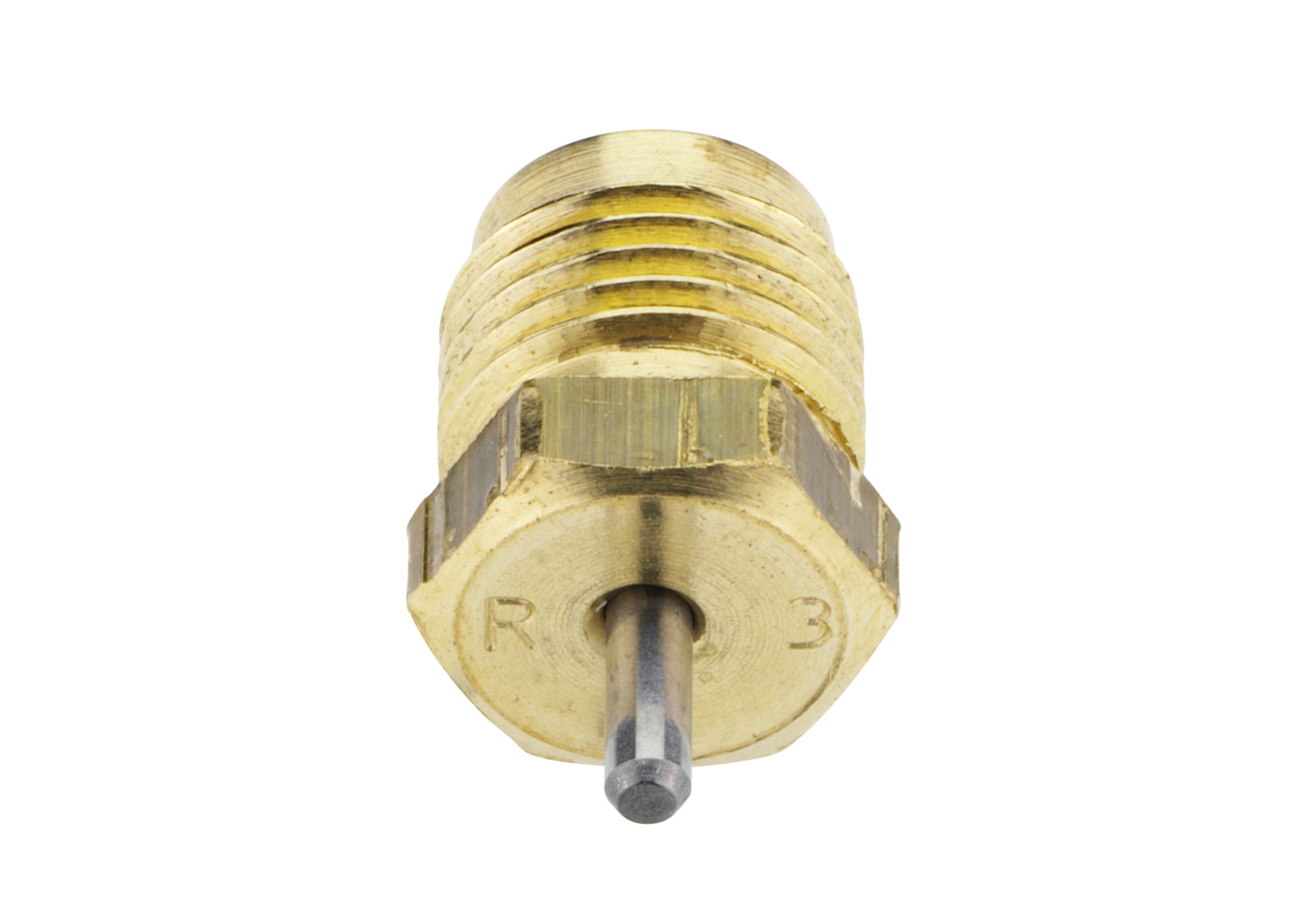 Brass packing gland with threaded connection and metal stem for RA2000 valve series.
