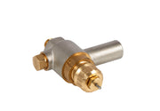 Danfoss RA2000 steam valve with brass and metal body, 1/8" connection, vacuum breaker component visible.