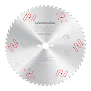 Freud LU1G03 350mm carbide-tipped circular saw blade with rounded teeth, marked "Patented Systems" and "Made in Italy."