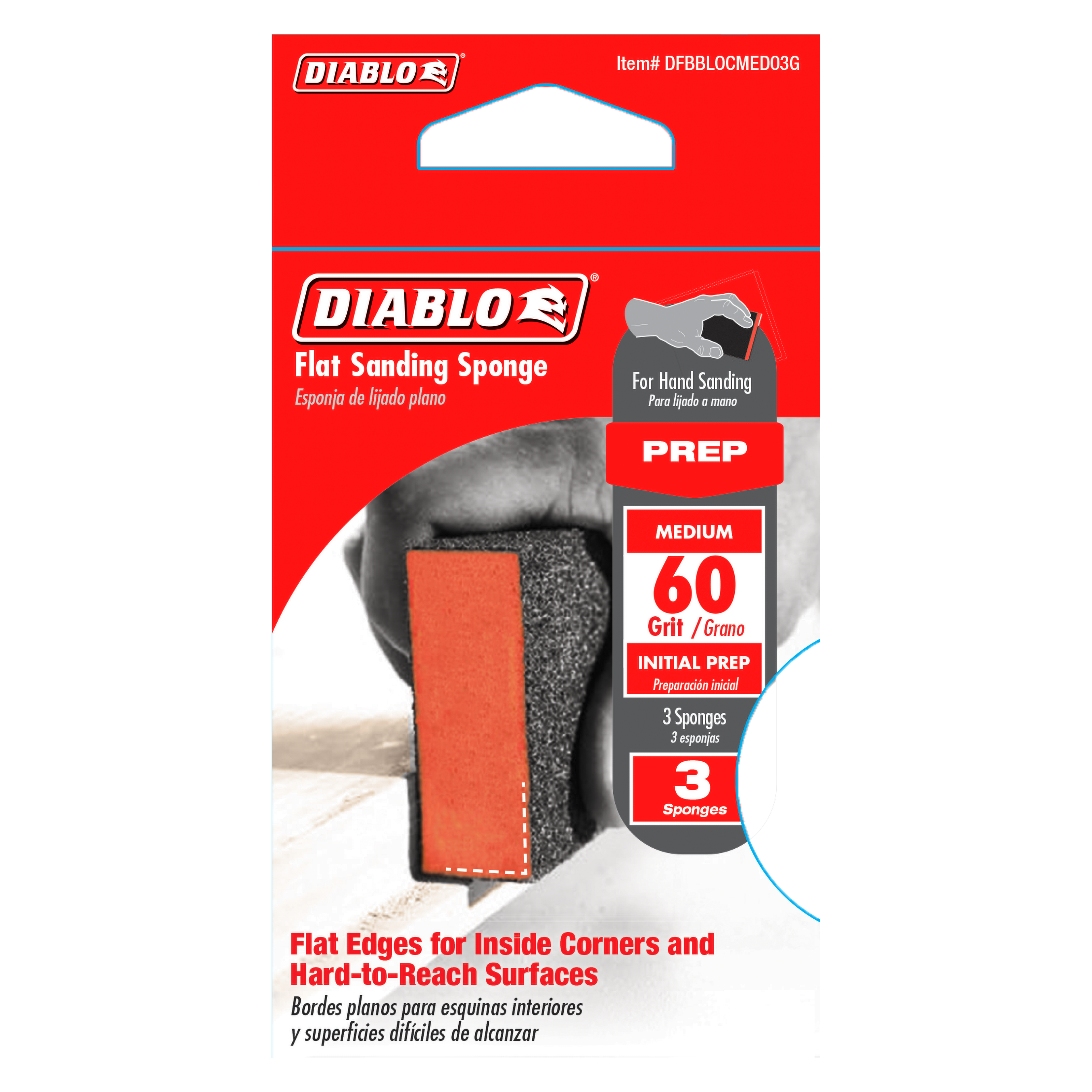 Diablo DFBBLOCMED03G Flat 60-Grit (Medium) Sanding Sponge (3-Piece)