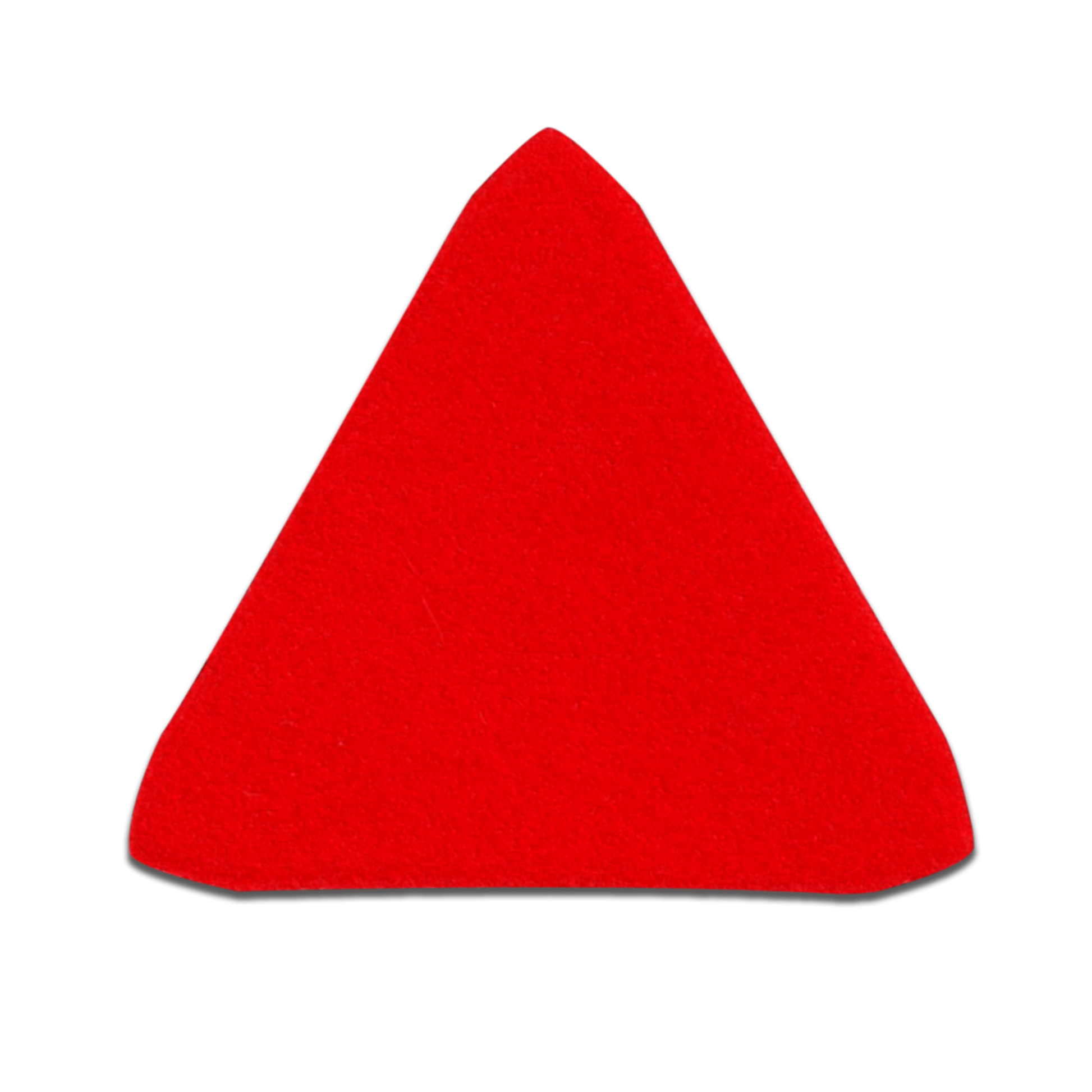 Red triangular sanding pad with textured surface for detail work.