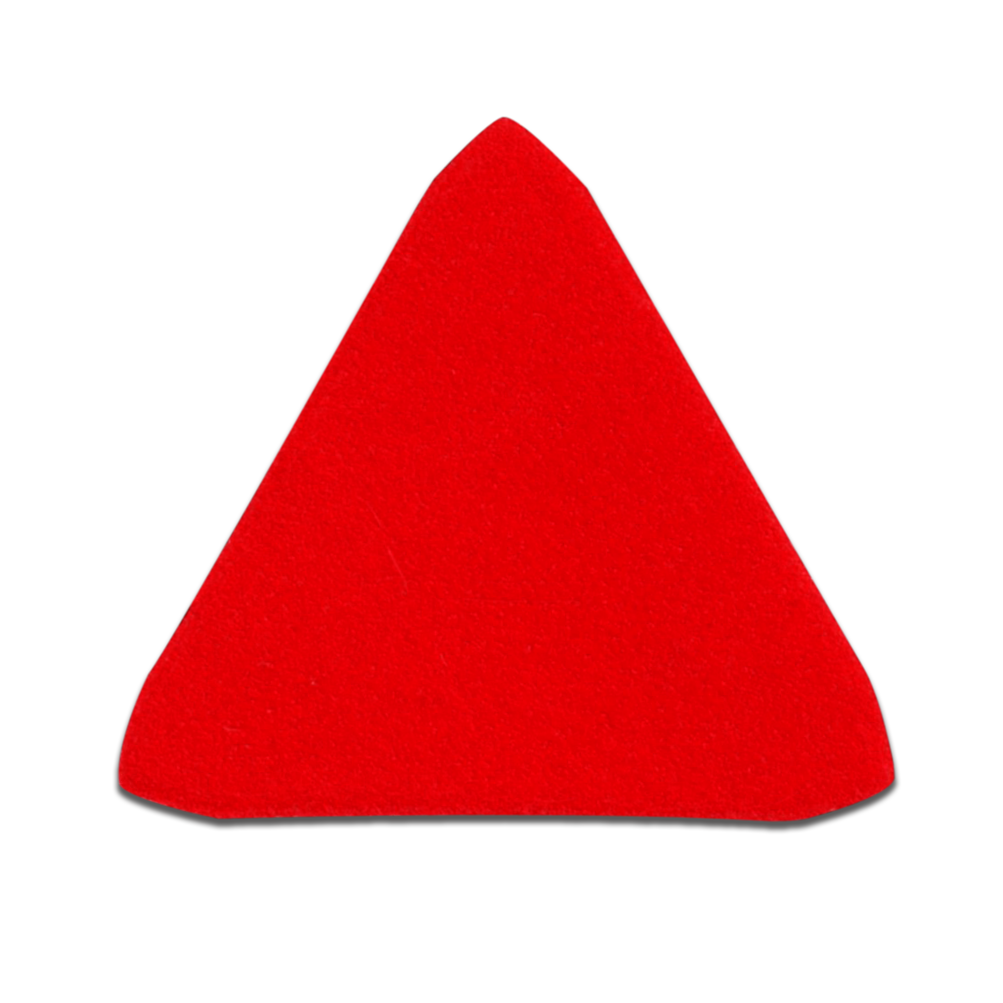 Red triangular sanding pad with textured surface for detail work.