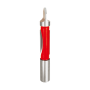 Metal panel pilot bit with red grip section and cutting head at top end.