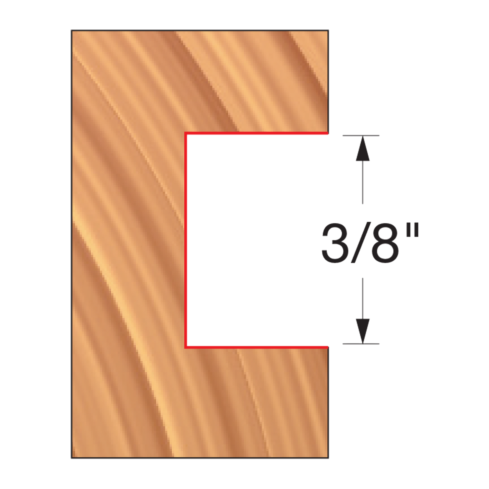 Freud UP177-IC router bit with 3/8" groove width shown in wood cross-section profile view.