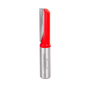 Freud single flute straight router bit with red plastic cap and metal shaft.