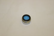 Chrome and black sprayhead aerator with blue mesh insert, circular design.