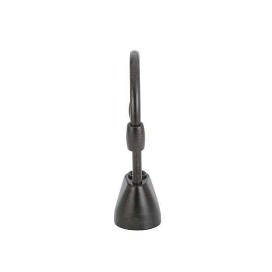 Oil rubbed bronze instant hot water dispenser faucet with tall spout and cone-shaped base.