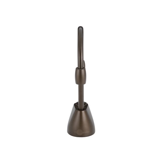 Mocha bronze instant hot water dispenser faucet with tall curved spout and cone-shaped base.