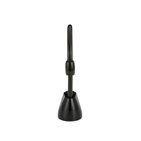 Gloss black instant hot water dispenser faucet with tall spout and cone-shaped base.