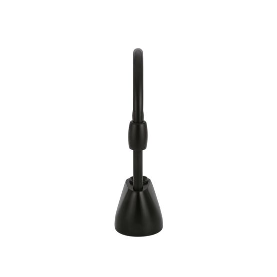 Matte black instant hot water dispenser faucet with tall curved spout and cone-shaped base.