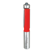 Freud bearing flush trim bit with red plastic grip, metal shank, and ball bearing collar at top.