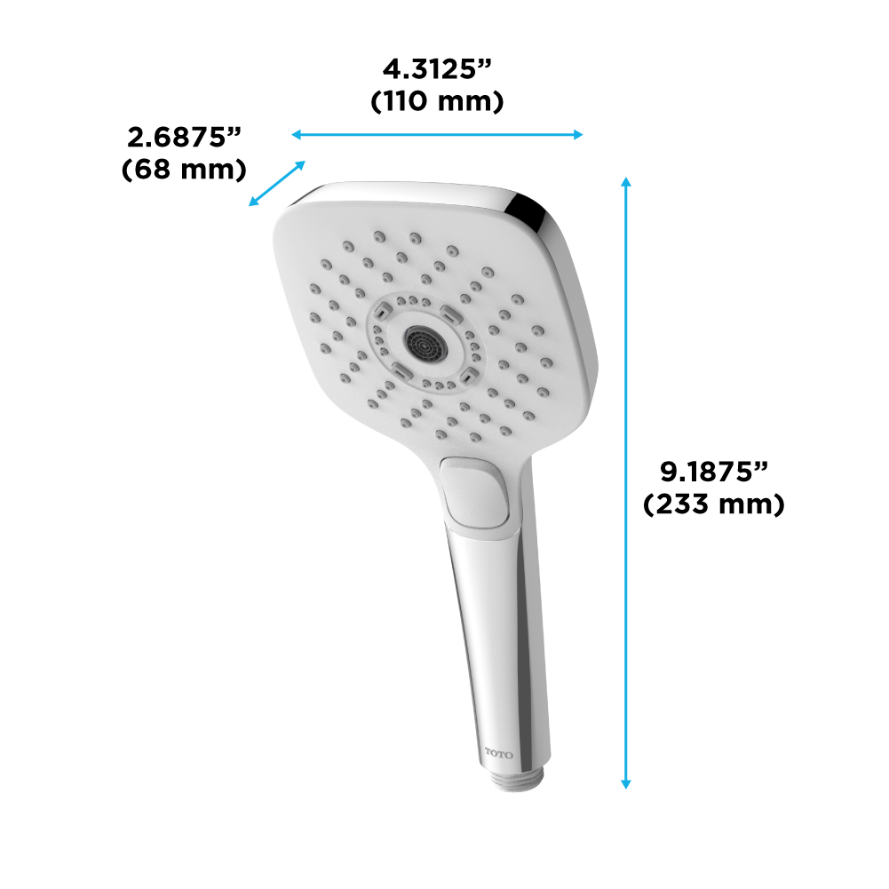 Toto G Series Square Three Spray Modes 4 inch 1.75 GPM Handshower with ACTIVE WAVE, COMFORT WAVE, and WARM SPA, Polished Nickel - TBW02015U4#PN